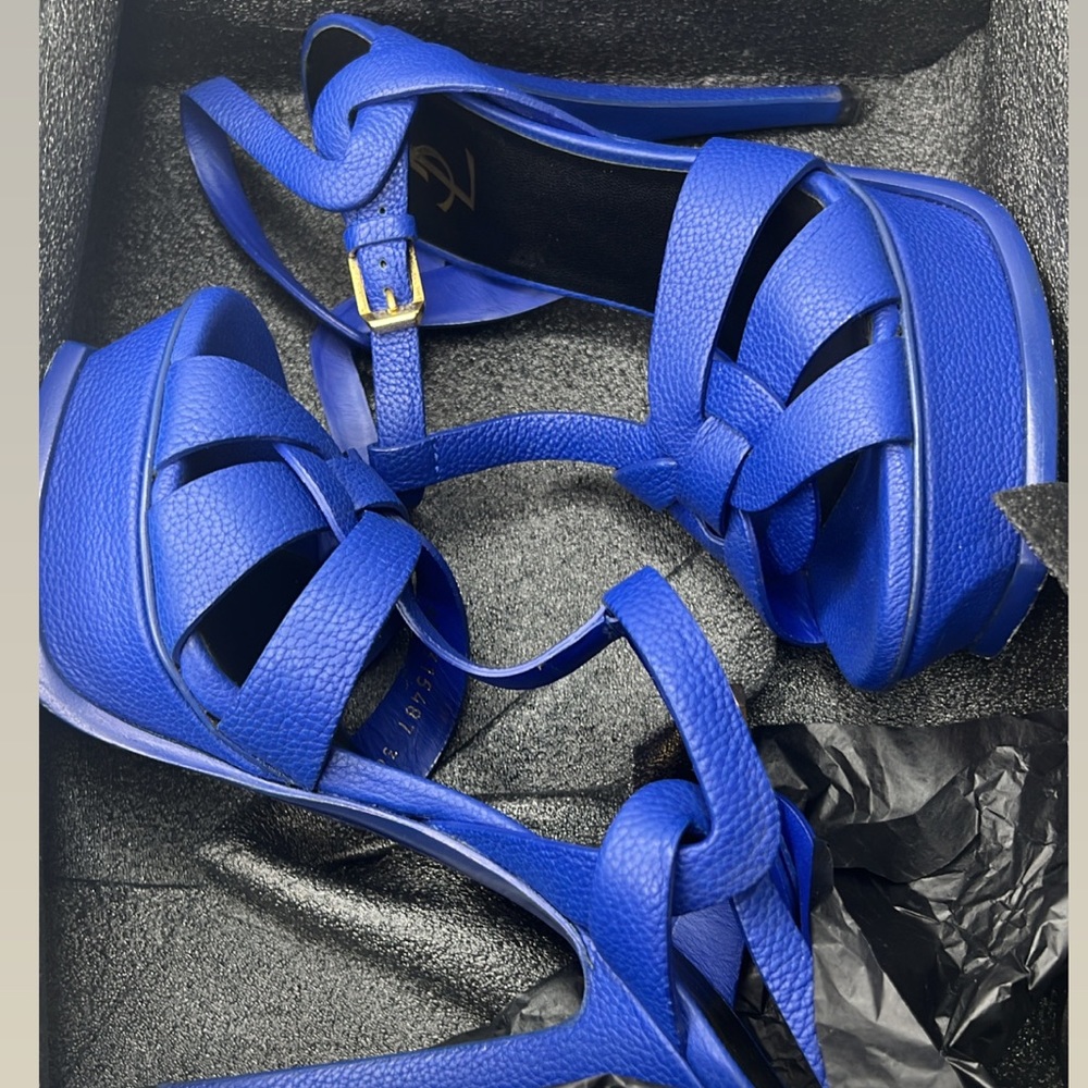 Saint Laurent Ysl Tribute Platform Sandal blue leather sandal heels size 36/ 6
